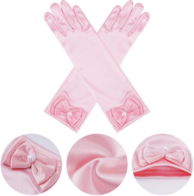 Yolyoo 4 Pairs Satin Princess Gloves,Pearl Long Stain Gloves for Halloween Costume Wedding Birthday and Theme Party - Image 2